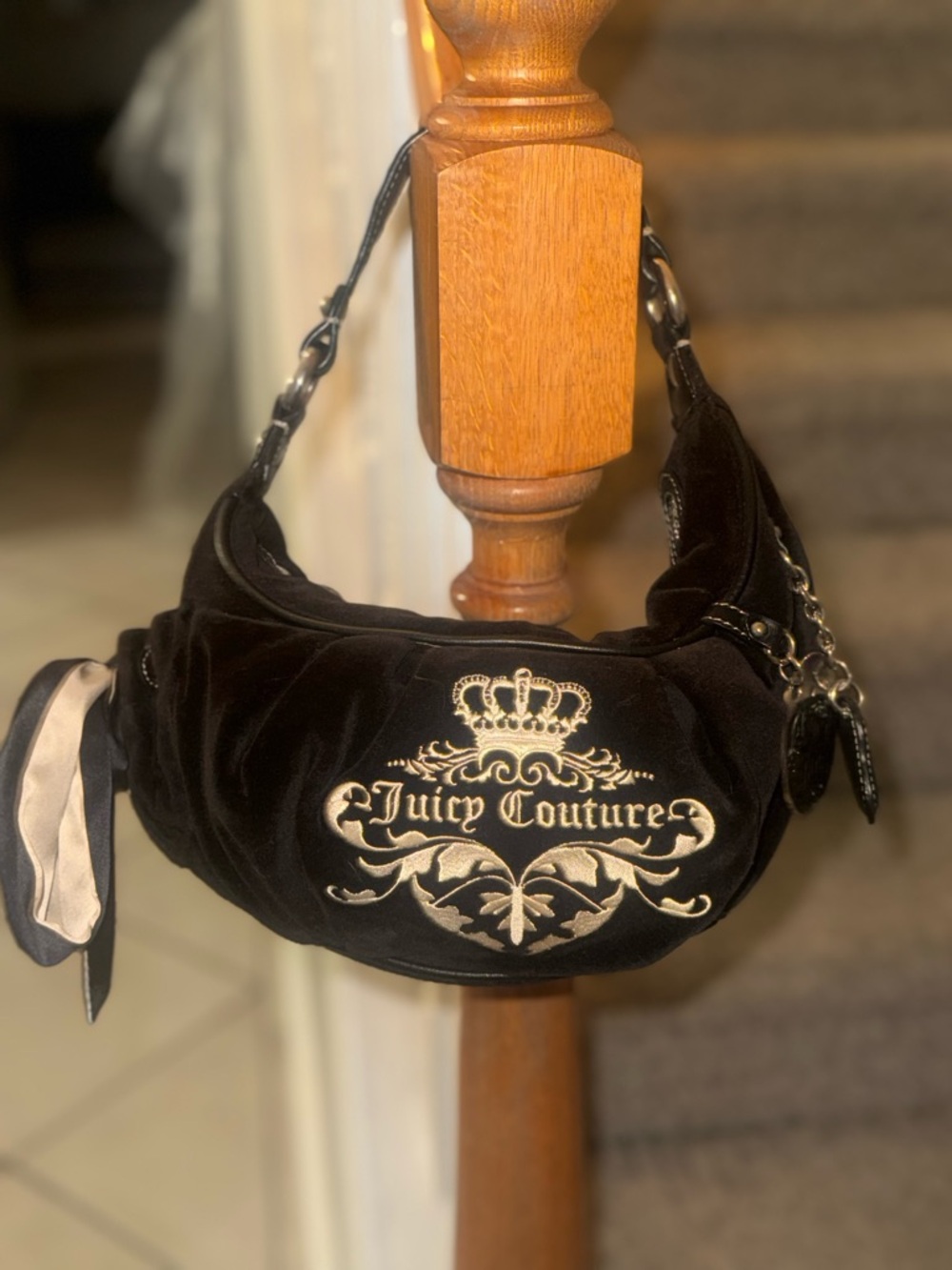 Authentic Vintage Juicy Couture Black “Royal Juicy” Hobo Bag